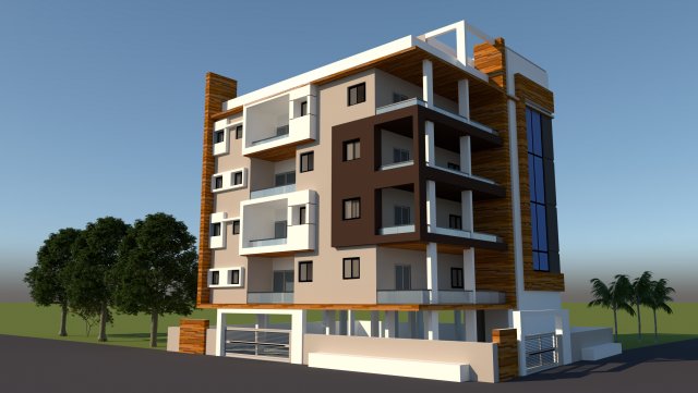 3D elevation of 5 storey residential building Modèle 3D .c4d .max .obj .3ds .fbx .stl .blend 