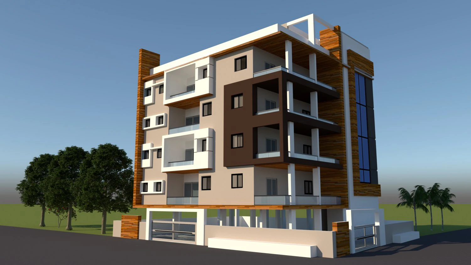 3D elevation of 5 storey residential building 3D Model .c4d .max .obj .3ds .fbx .stl .blend