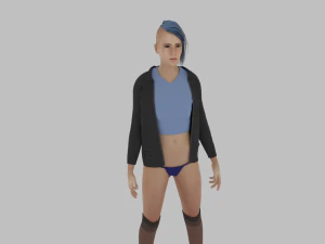 Teen girl in underwear and jacket 3D Model