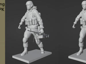 Sosok prajurit berjalan dengan RPK dan PKM Model 3D