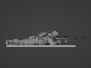 Figures of a lying down soldier with RPK and PKM Modelo 3D