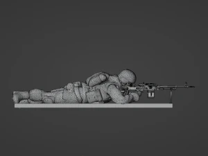 Figures of a lying down soldier with RPK and PKM 3D Model