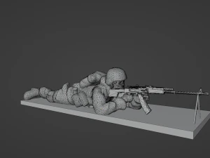 Figures of a lying down soldier with RPK and PKM 3D Model