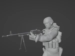 Figuras de um soldado em p&eacute; com RPK e PKM Modelo 3D