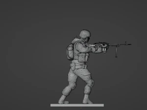 Figuras de um soldado em p&eacute; com RPK e PKM Modelo 3D