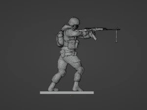 Figuras de um soldado em p&eacute; com RPK e PKM Modelo 3D