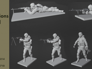 Set soldier figurines in various positions with RPK and PKM 3D मॉडल