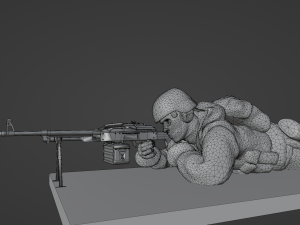 Set soldier figurines in various positions with RPK and PKM 3D 모델
