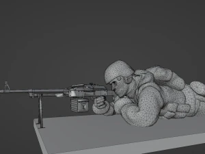 Set soldier figurines in various positions with RPK and PKM 3D Model