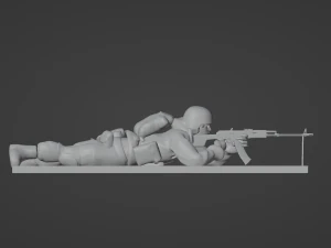 Set soldier figurines in various positions with RPK and PKM 3D Model