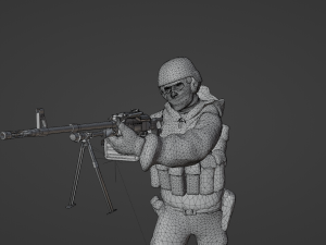 Set soldier figurines in various positions with RPK and PKM 3D 모델