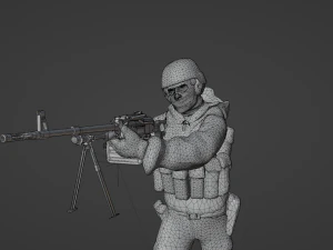 Set soldier figurines in various positions with RPK and PKM 3D Model