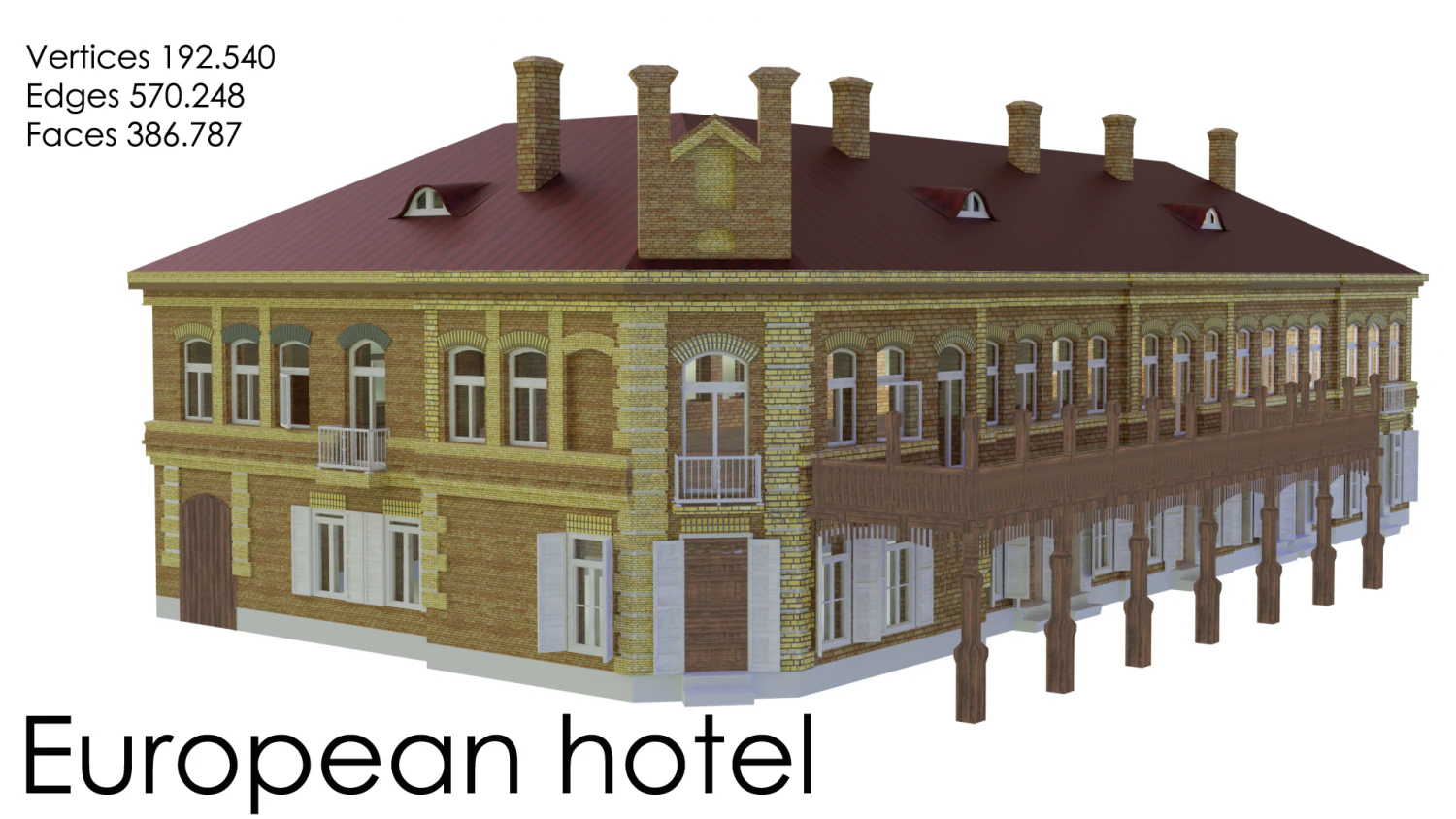 3D European Hotel 19-20 century Low-poly model 3D Model .c4d .max .obj .3ds .fbx .stl .blend 