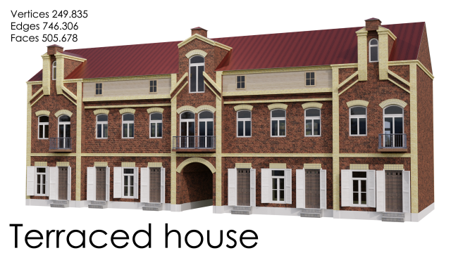 Terraced house 19-20 century 3D Модель .c4d .max .obj .3ds .fbx .stl .blend