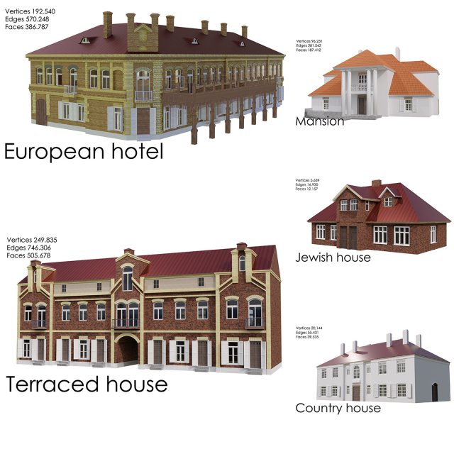 Set of buildings of the 19th-20th century Model 3D .c4d .max .obj .3ds .fbx .stl .blend 