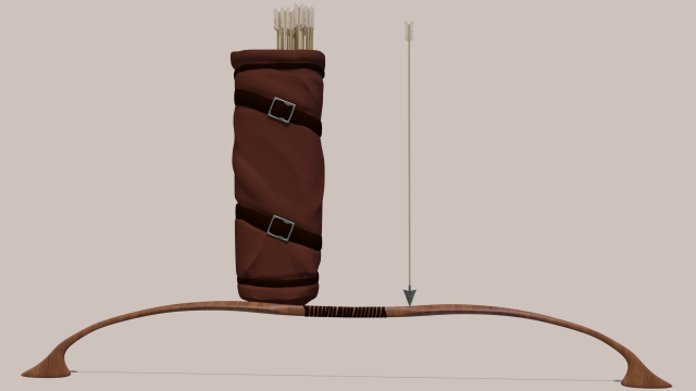 Set of bow quiver and arrows 3D मॉडल .c4d .max .obj .3ds .fbx .stl .blend 