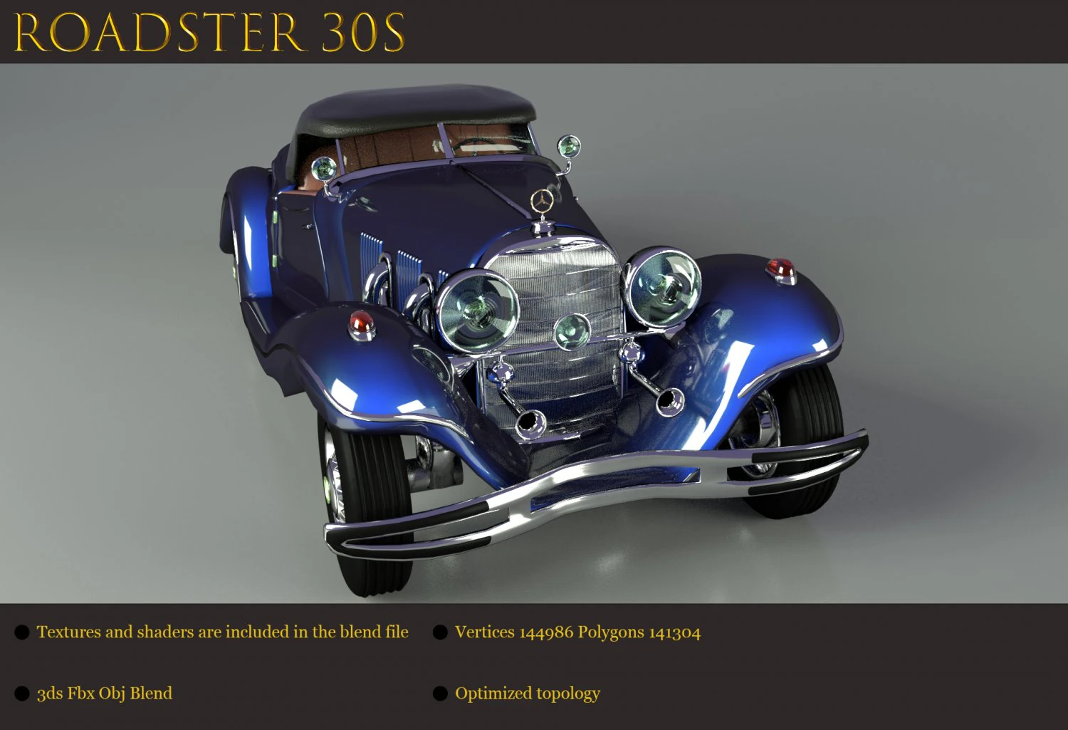 Roadster 30s 3D Model .c4d .max .obj .3ds .fbx .stl .blend 