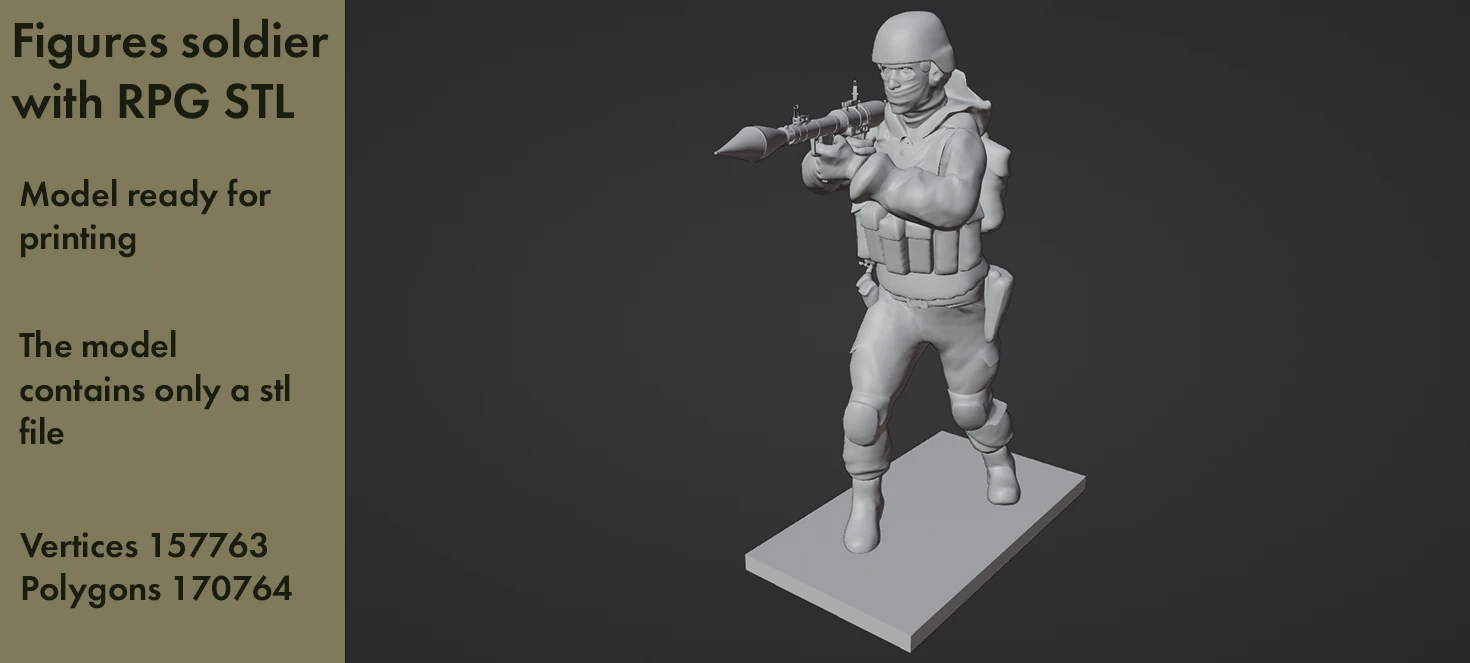 Figure of a soldier with RPG stl 3D Model .c4d .max .obj .3ds .fbx .stl .blend