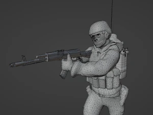 Figure of a soldier with walkie-talkie and AK stl 3D Model