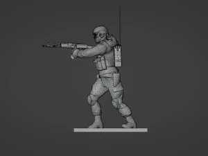 Figure of a soldier with walkie-talkie and AK stl 3D Model