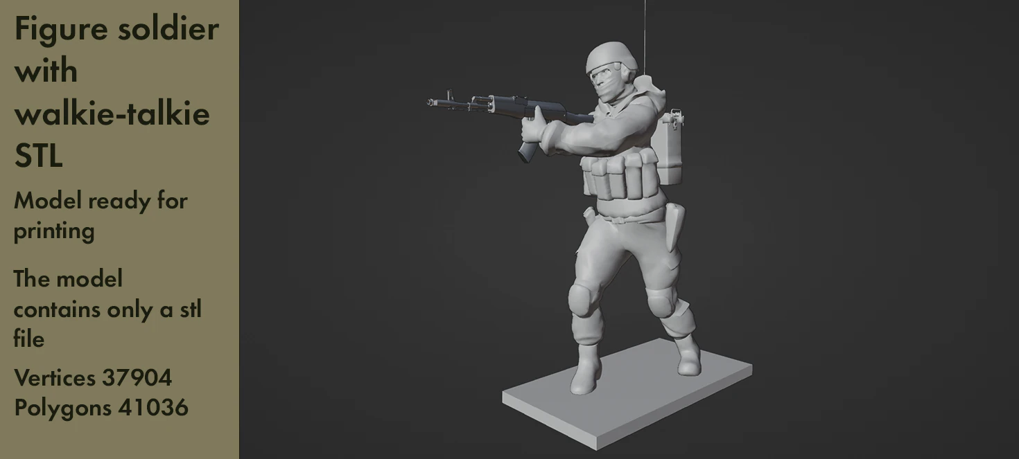 Figure of a soldier with walkie-talkie and AK stl 3D Model .c4d .max .obj .3ds .fbx .stl .blend