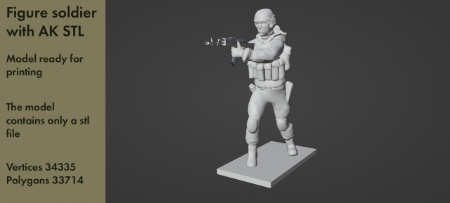 Figure of a soldier with AK stl 3D 모델 .c4d .max .obj .3ds .fbx .stl .blend 