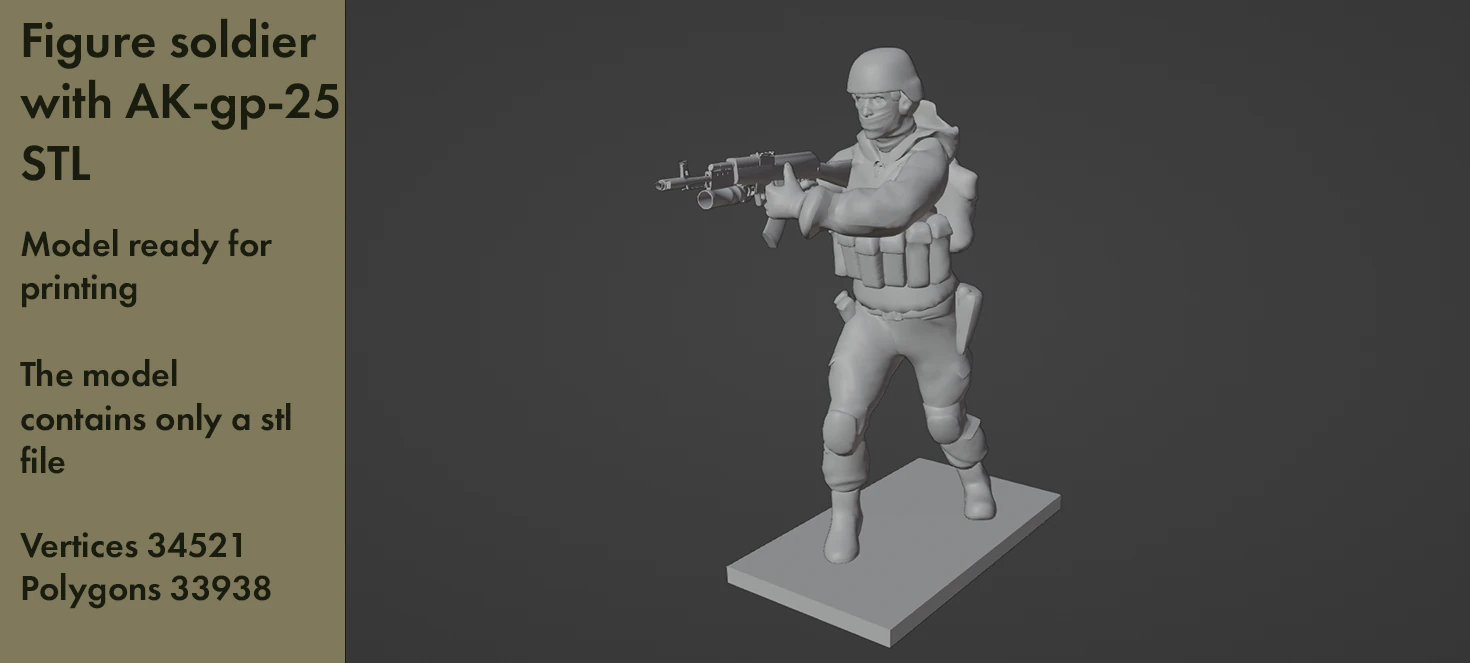Figure of a soldier with AK-gp-25 stl 3D Model .c4d .max .obj .3ds .fbx .stl .blend 
