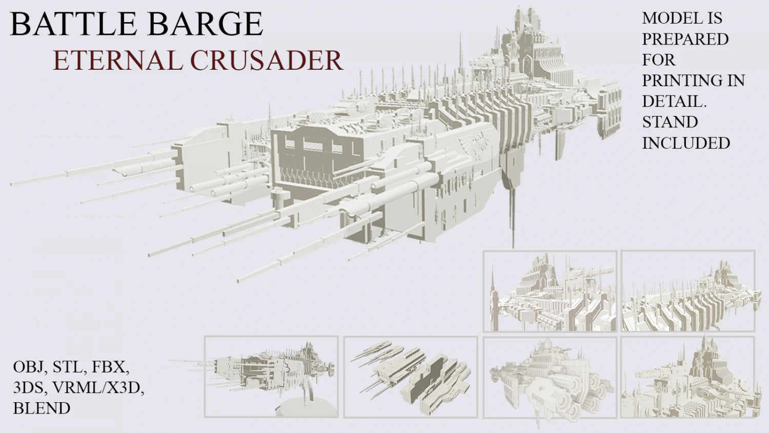 Warhammer 40000 Battlebarge 3D Model .c4d .max .obj .3ds .fbx .stl .blend 