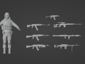 Set of a modern soldier with a pack of weapons RIG Model 3D