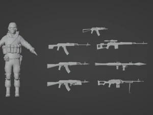 Set of a modern soldier with a pack of weapons RIG 3D Model