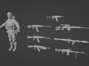 Set of a modern soldier with a pack of weapons RIG Model 3D
