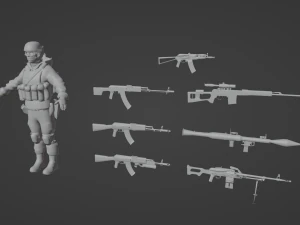 Set of a modern soldier with a pack of weapons RIG 3D Model