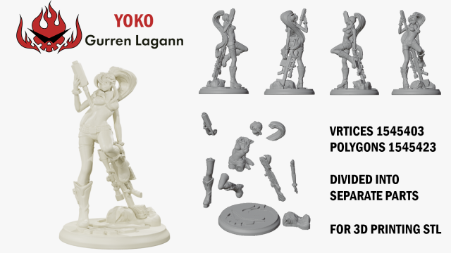 YOKO GurrenLagann STL Modelo 3D .c4d .max .obj .3ds .fbx .stl .blend 