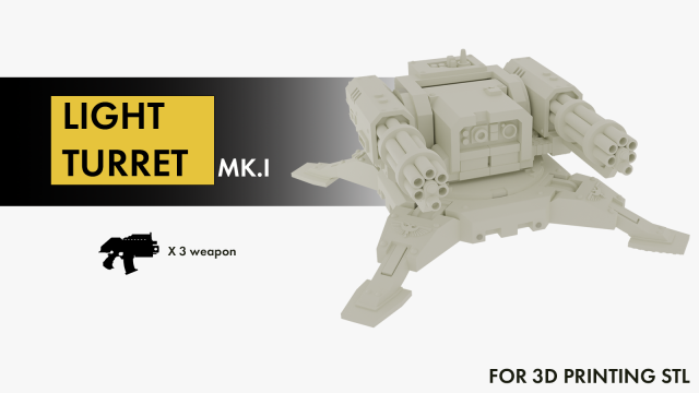Space Marine light turret 3D Model .c4d .max .obj .3ds .fbx .stl .blend 