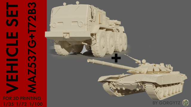 Vehicle set MAZ537G and T72B3 Modello 3D .c4d .max .obj .3ds .fbx .stl .blend 