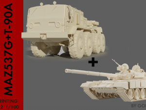 Vehicle set MAZ537G and T90A 3D Model