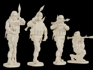 Set of soldiers in different poses Grenade launchers 3D Model