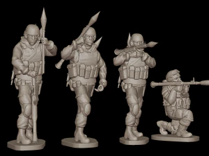Set of soldiers in different poses Grenade launchers 3D Model