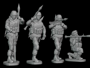 Set of soldiers in different poses Grenade launchers 3D Model