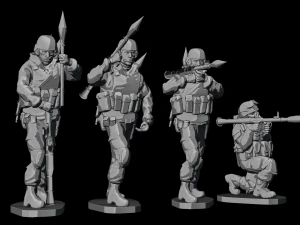 Set of soldiers in different poses Grenade launchers 3D Model
