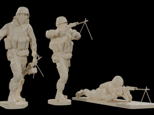 Set of soldiers in different poses Machine gunners 3Dモデル