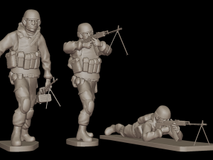 Set of soldiers in different poses Machine gunners 3Dモデル