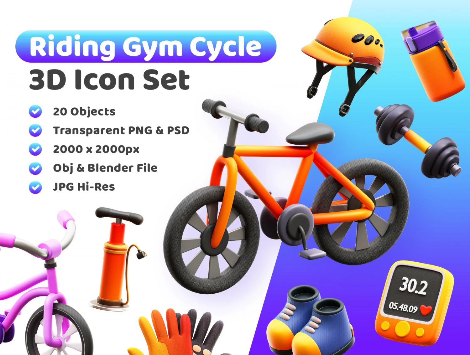 Riding Gym Cycle Icon Pack 3D Model .c4d .max .obj .3ds .fbx .stl .blend 