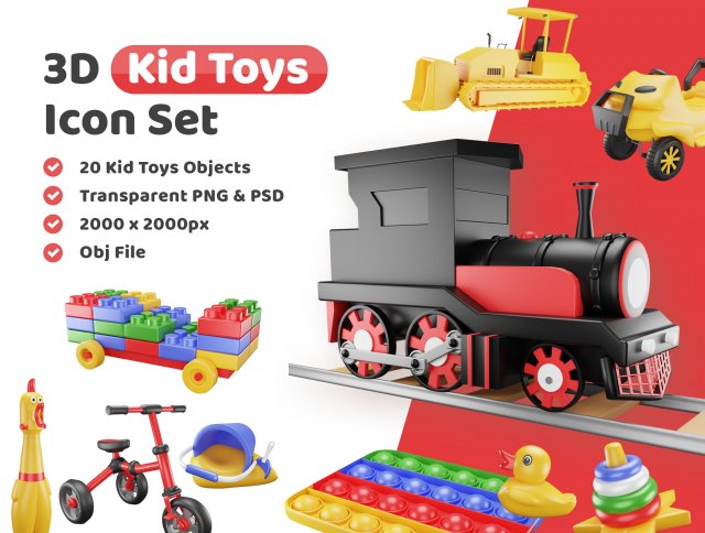 Kid Toys Icon Pack Modelo 3D .c4d .max .obj .3ds .fbx .stl .blend 