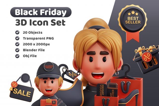 Black Friday 3D 3D Model .c4d .max .obj .3ds .fbx .stl .blend 