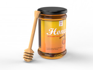 Honey jar and dipper 3D Model
