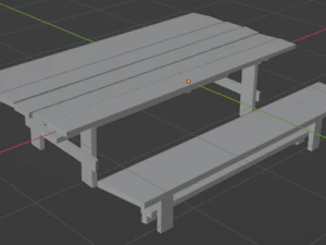 Wooden table and bench 3D Model