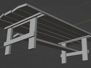 Wooden table and bench 3D Model