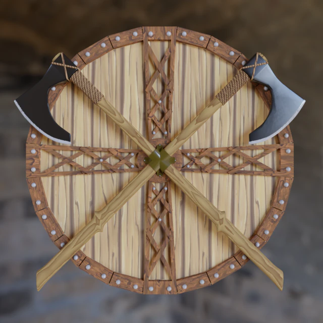 Bouclier avec haches Modèle 3D .c4d .max .obj .3ds .fbx .stl .blend 