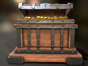 Old Wooden Treasure Box 3D Model